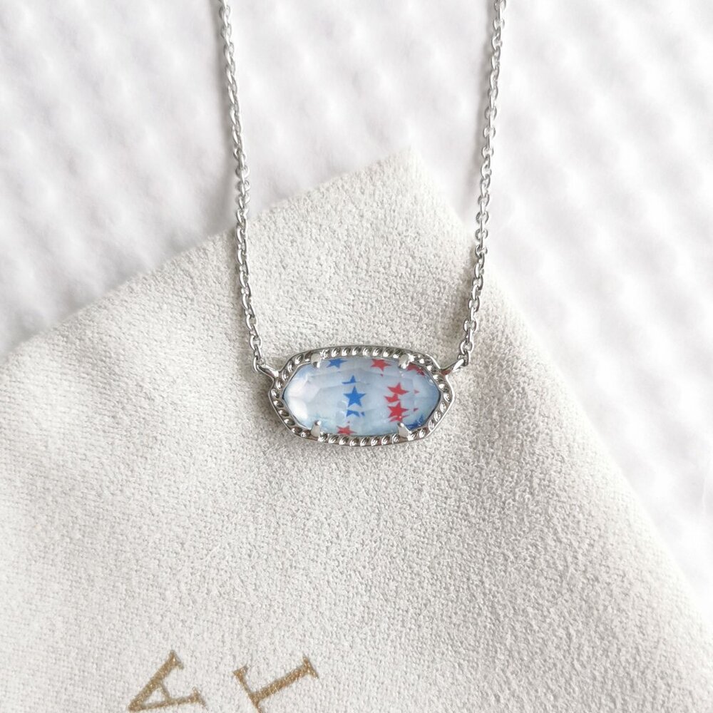 Kendra Scott Silver Red White Blue Star Elisa Necklace NEW